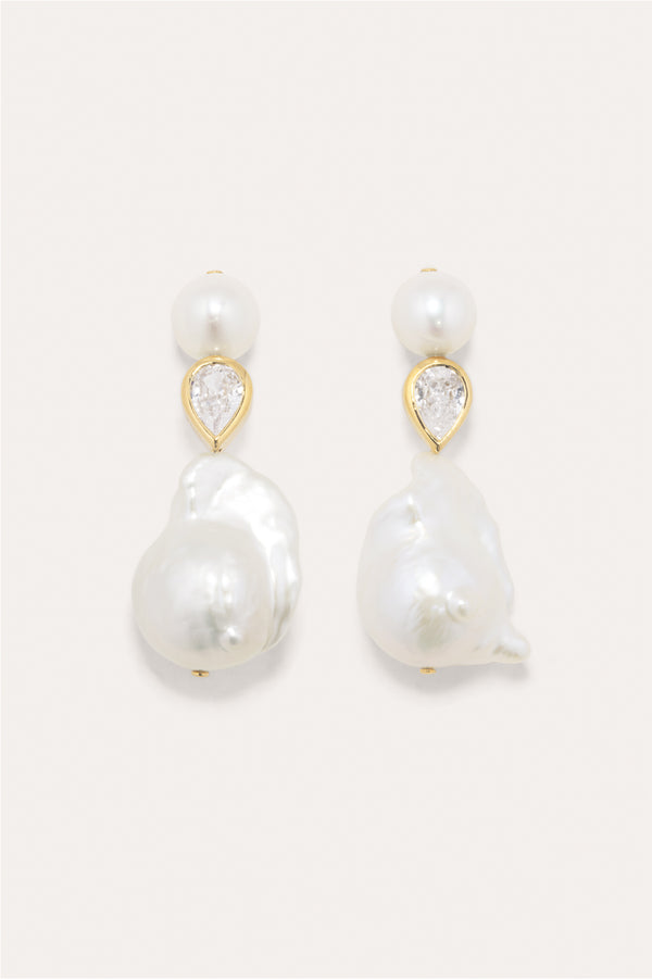 Pulp - Boucles d'oreilles en Vermeil d'Or Recyclé avec Perle et Zirconium
