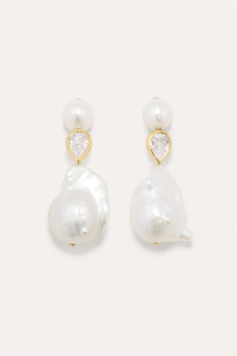 Pulp - Boucles d'oreilles en Vermeil d'Or Recyclé avec Perle et Zirconium