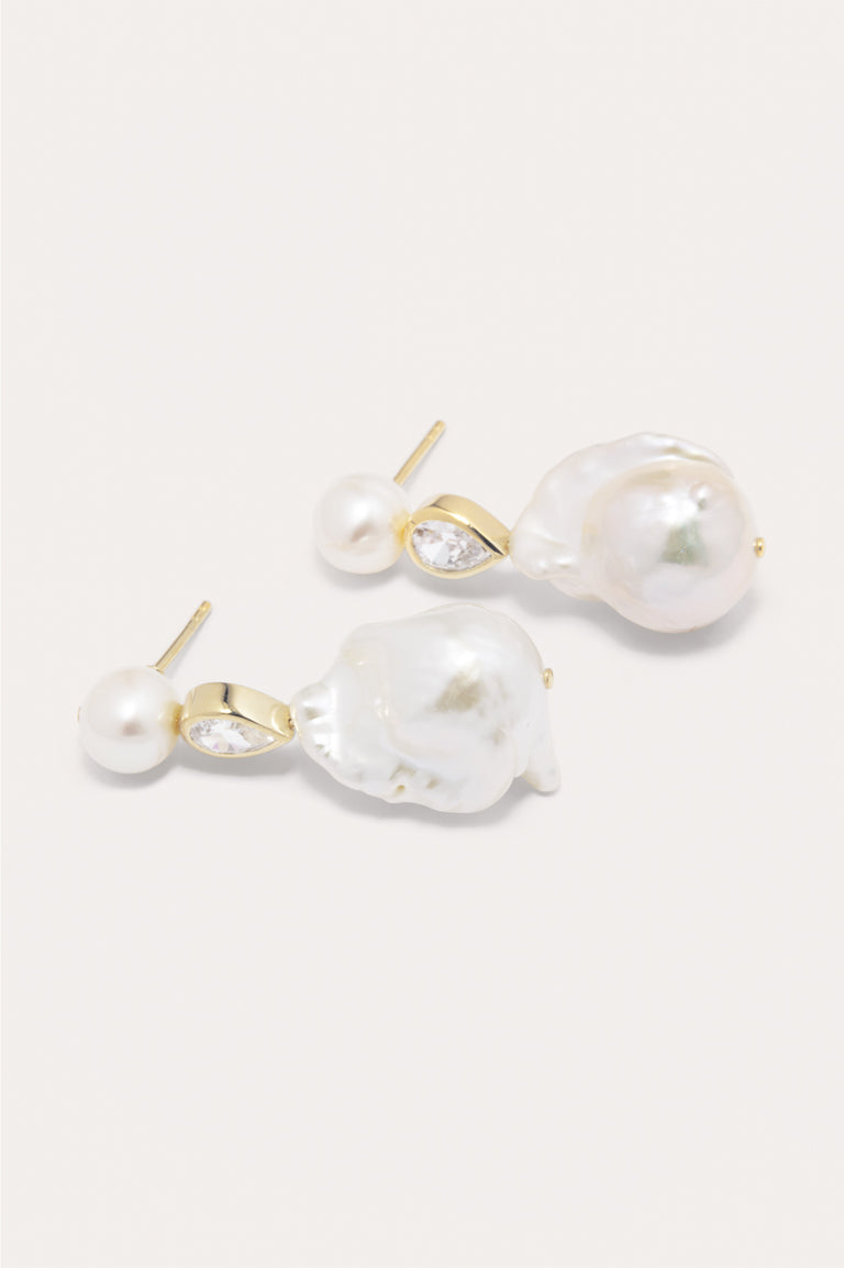 Pulp - Pearl and Zirconia Recycled Gold Vermeil Earrings