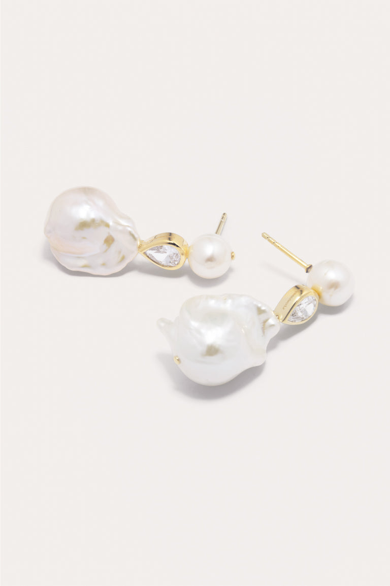 Pulp - Pearl and Zirconia Recycled Gold Vermeil Earrings