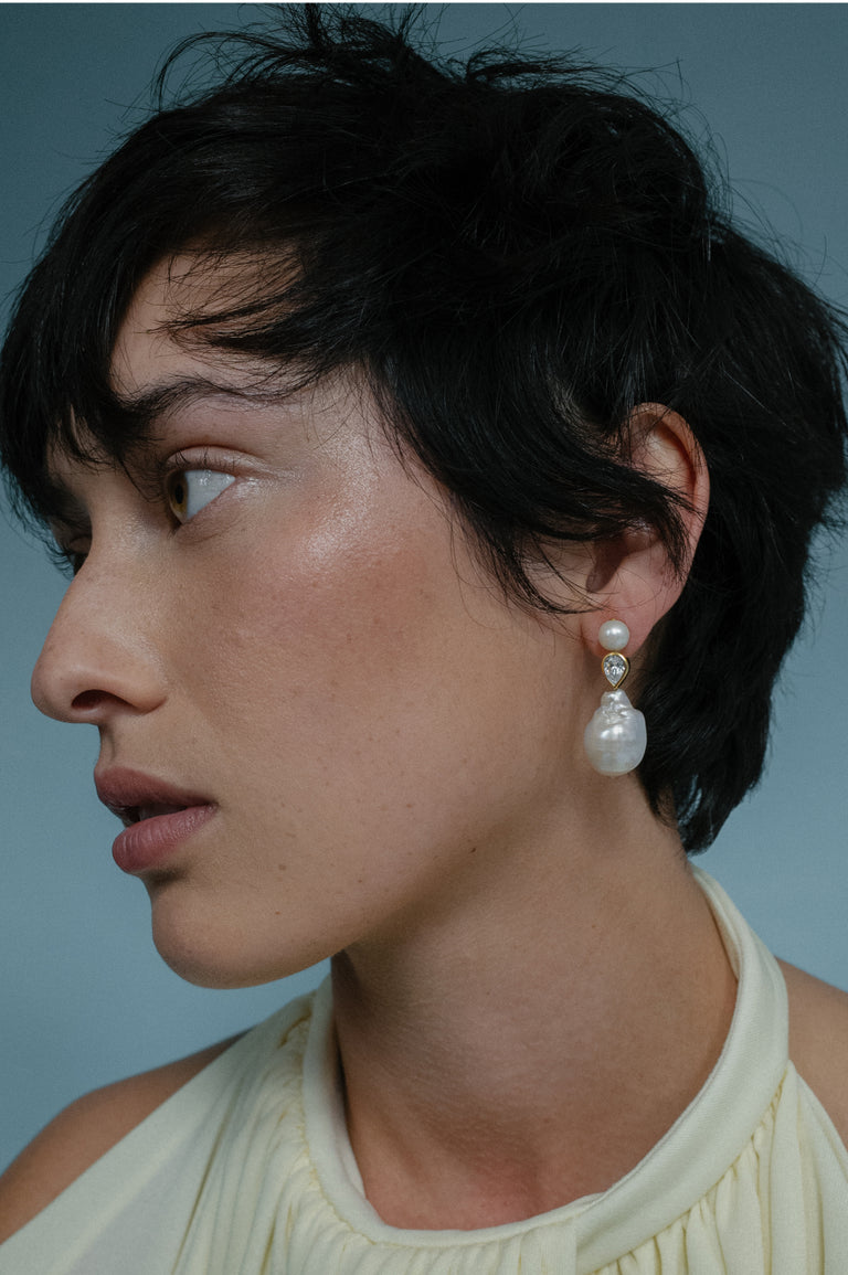 Pulp - Pearl and Zirconia Recycled Gold Vermeil Earrings