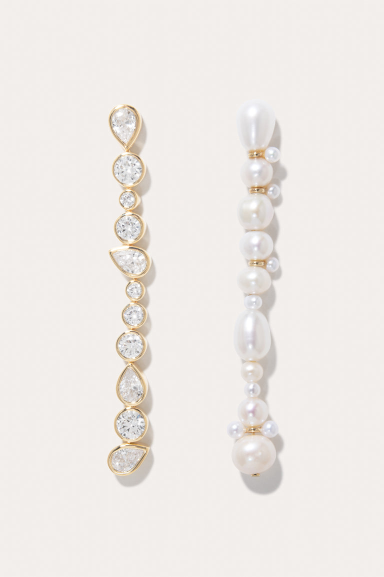 Glitch - Pearl and Zirconia Recycled Gold Vermeil Earrings