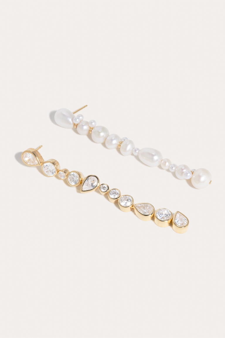 Glitch - Boucles d'oreilles en Vermeil Or Recyclé avec Perles et Zircons