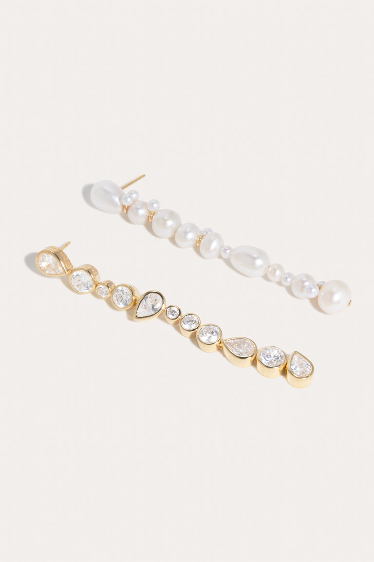 Glitch - Pearl and Zirconia Gold Vermeil Earrings