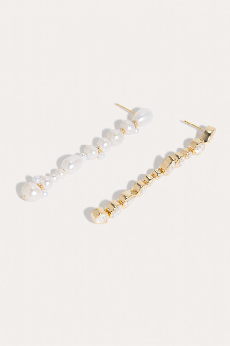 Glitch - Boucles d'oreilles en Vermeil Or Recyclé avec Perles et Zircons