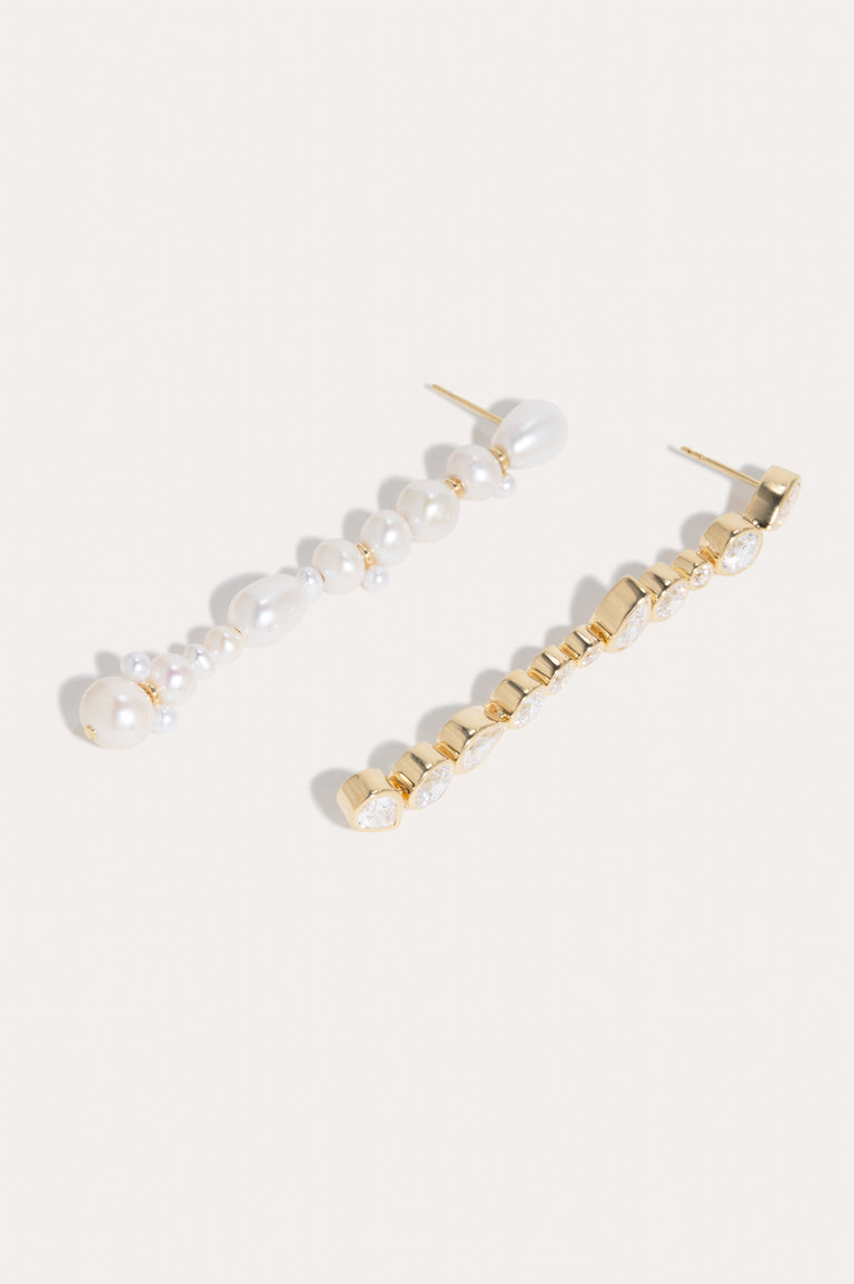 Glitch - Pearl and Zirconia Gold Vermeil Earrings