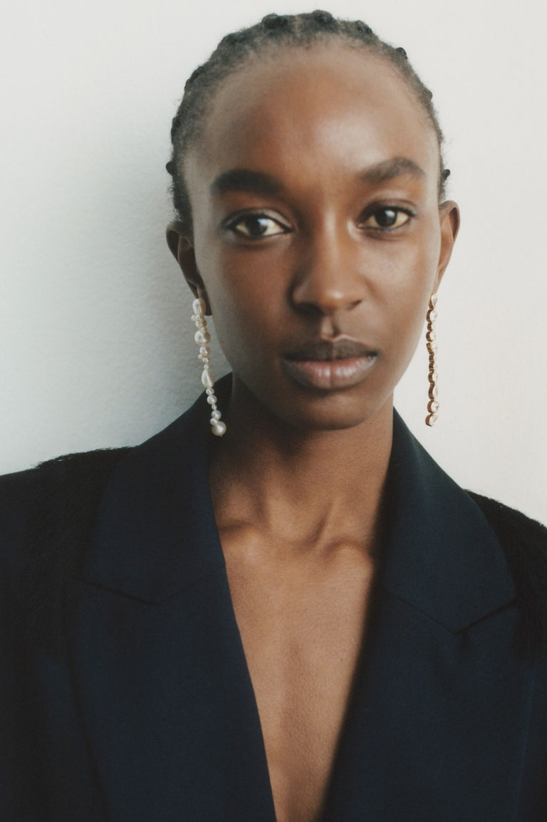 Glitch - Boucles d'oreilles en Vermeil Or Recyclé avec Perles et Zircons
