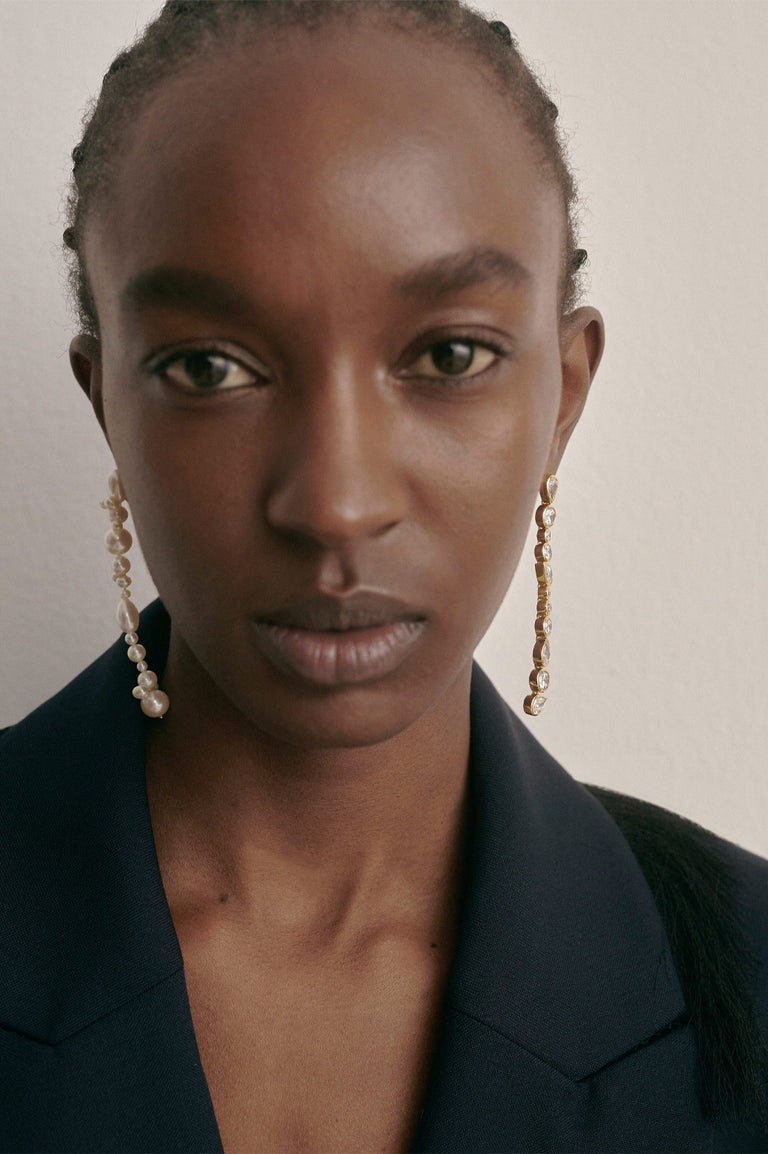 Glitch - Boucles d'oreilles en Vermeil Or Recyclé avec Perles et Zircons