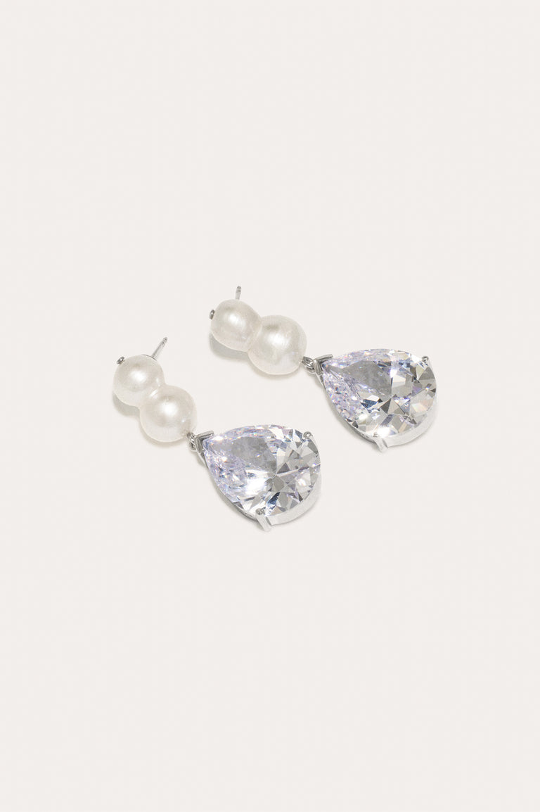 P81 - Pearl and Zirconia Sterling Silver Earrings