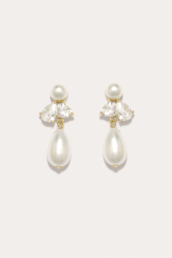 Boucles d'oreilles en Vermeil Or Recyclé avec Perles et Zircone « L'Inversion de l'Infini »