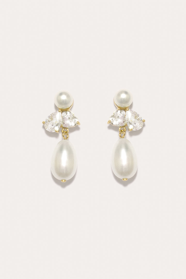 Boucles d'oreilles en Vermeil Or Recyclé avec Perles et Zircone « L'Inversion de l'Infini »