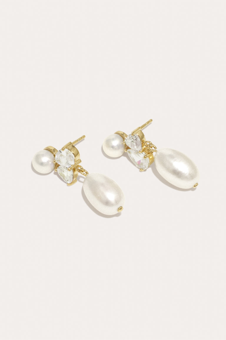 Boucles d'oreilles en Vermeil Or Recyclé avec Perles et Zircone « L'Inversion de l'Infini »