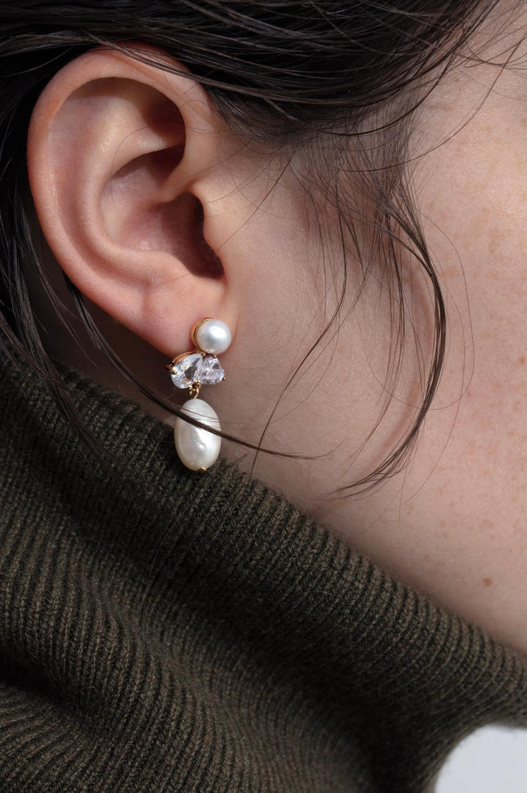 Boucles d'oreilles en Vermeil Or Recyclé avec Perles et Zircone « L'Inversion de l'Infini »