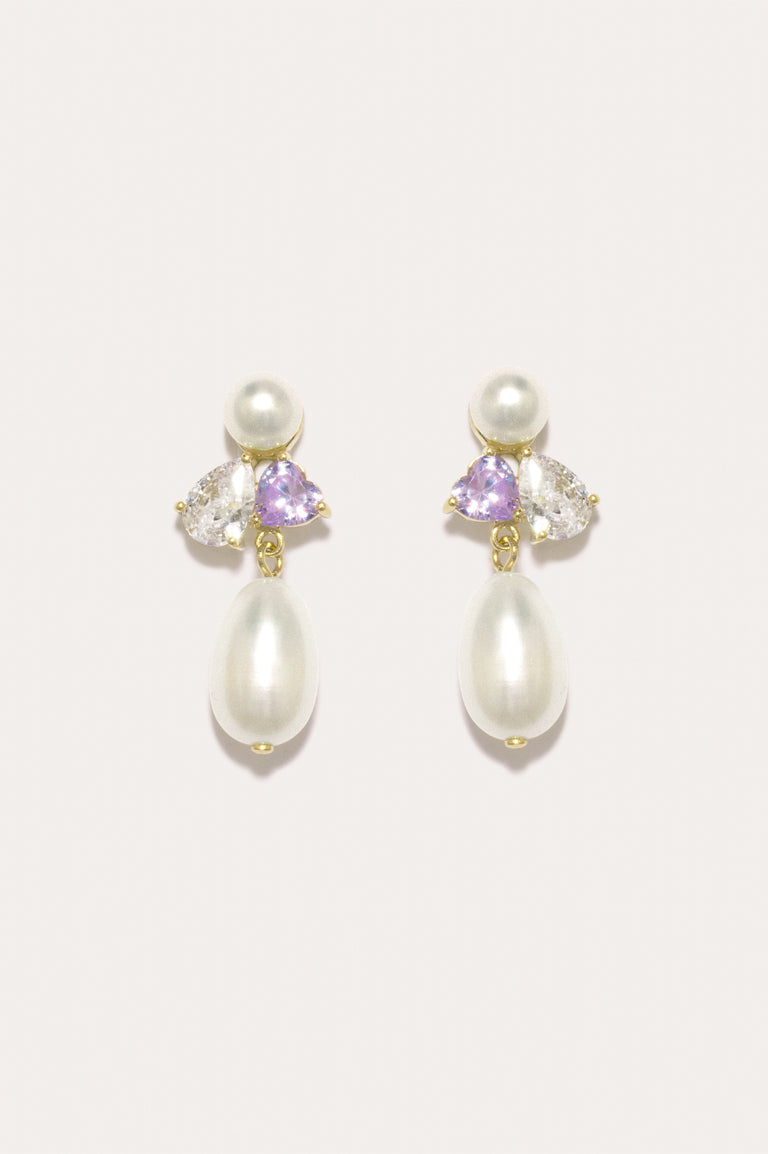 Infinity's Reversal - Pearl and Lilac Zirconia Recycled Gold Vermeil Earrings