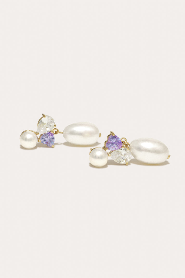 Infinity's Reversal - Pearl and Lilac Zirconia Gold Vermeil Earrings