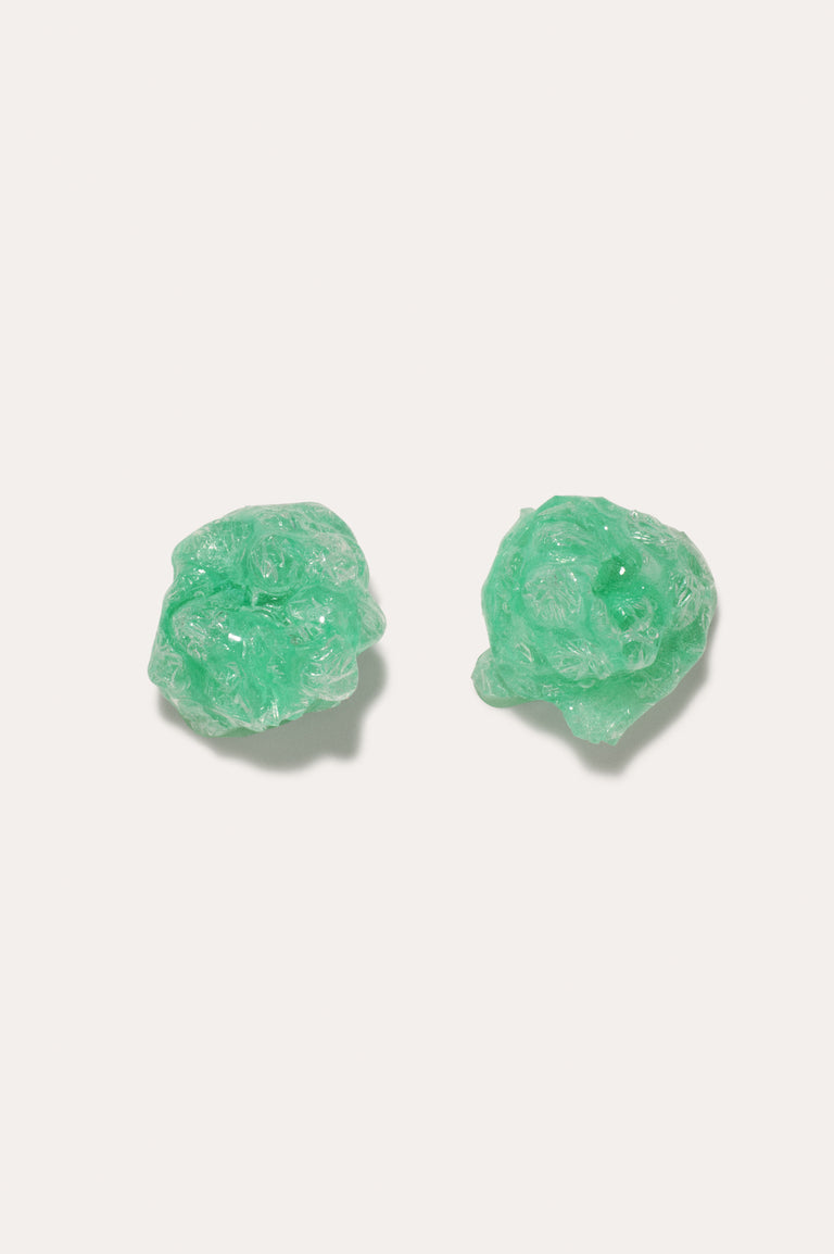 Rembourrage - Boucles d'oreilles en bioplastique à bulles vert et vermeil doré
