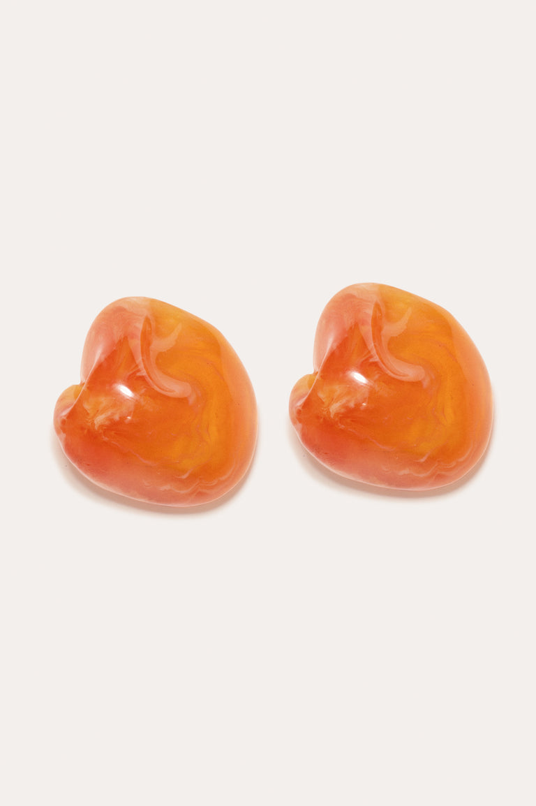 Randomised Organic Shape - Orange Bio Resin and Gold Vermeil Earrings