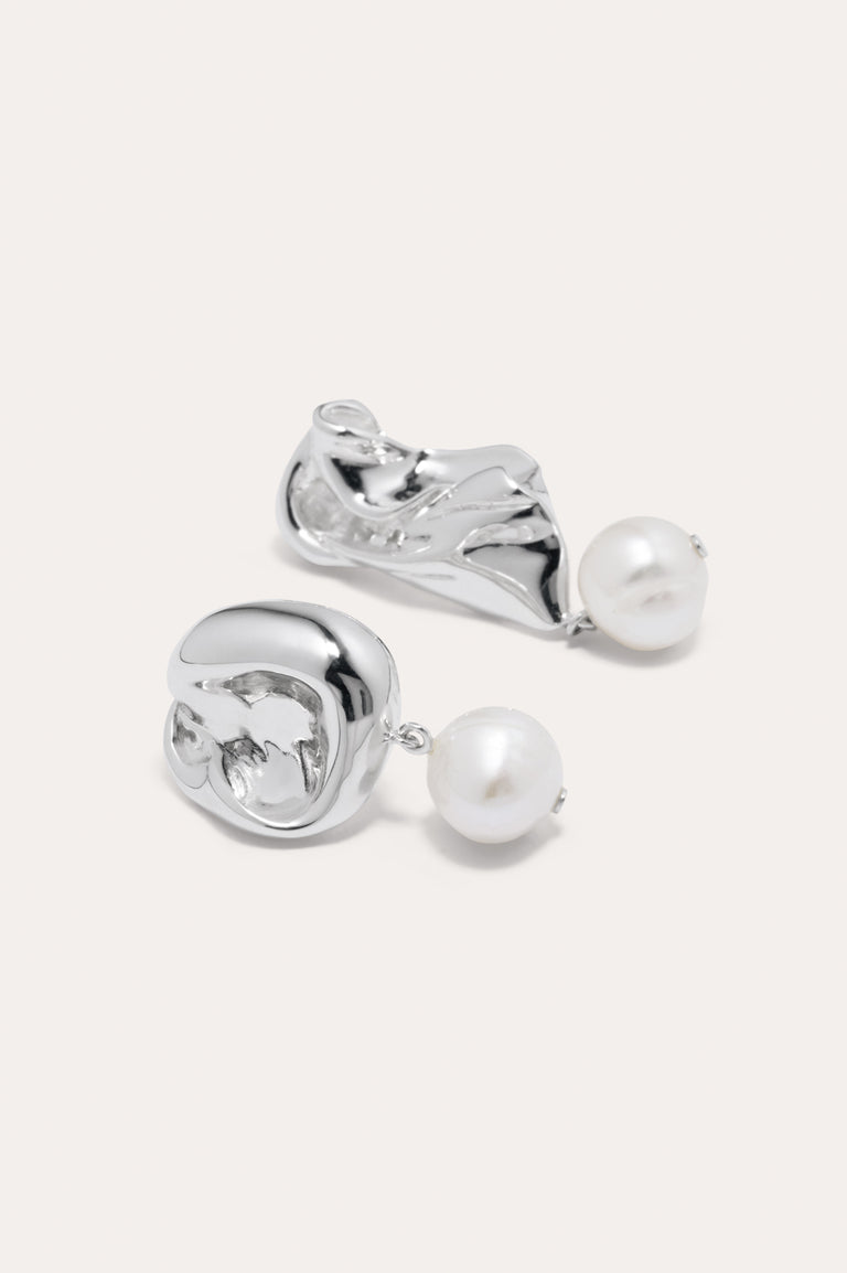 MERIT x Completedworks Organic Silver Pearl Drop Earrings