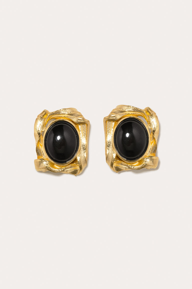 R2260 - Boucles d'oreilles en résine noire et plaqué or