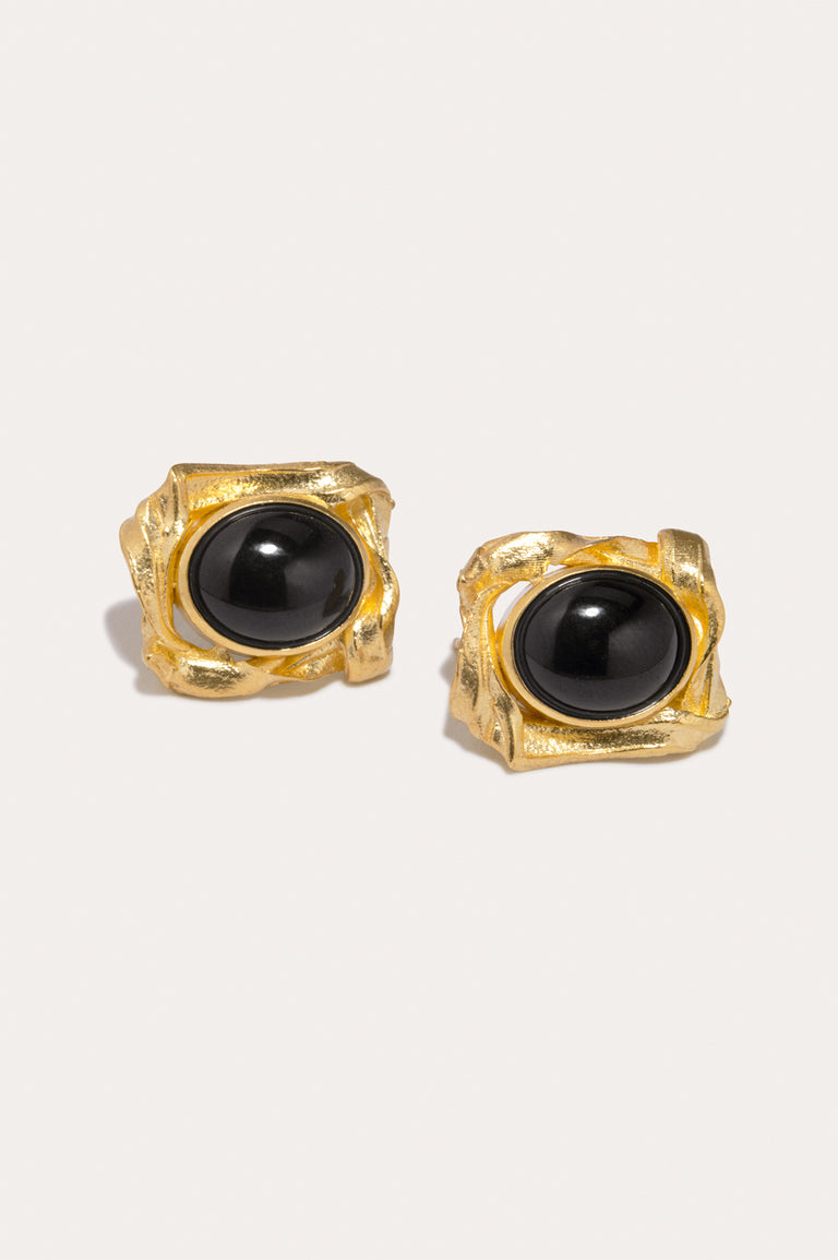 R2260 - Boucles d'oreilles en résine noire et plaqué or