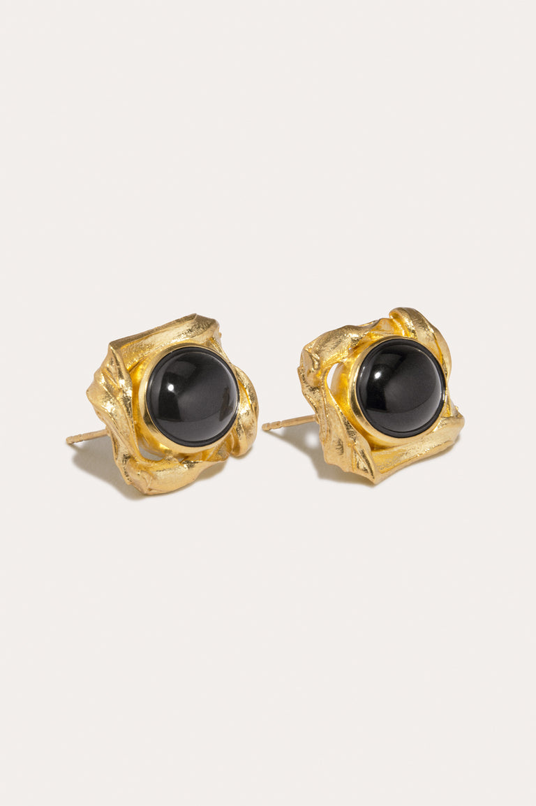 R2260 - Boucles d'oreilles en résine noire et plaqué or