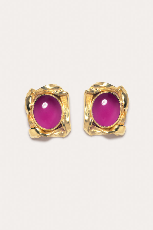 R2260 - Boucles d'oreilles en résine rose et plaqué or