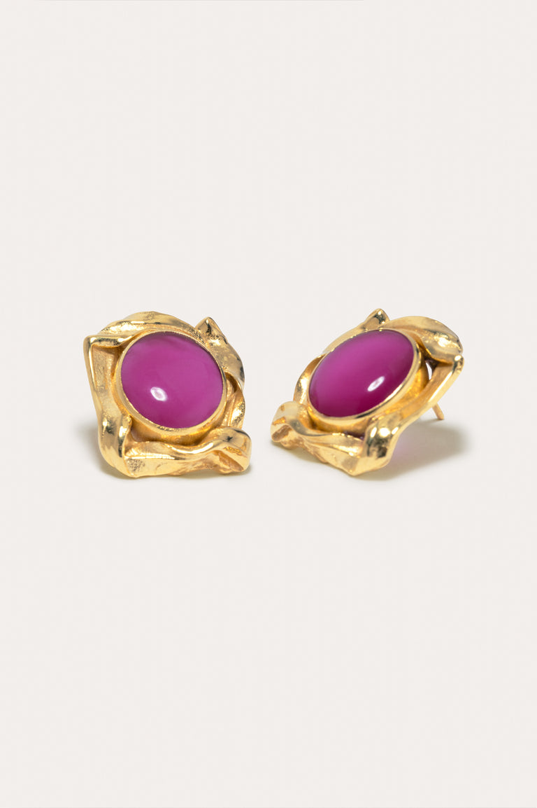 R2260 - Boucles d'oreilles en résine rose et plaqué or