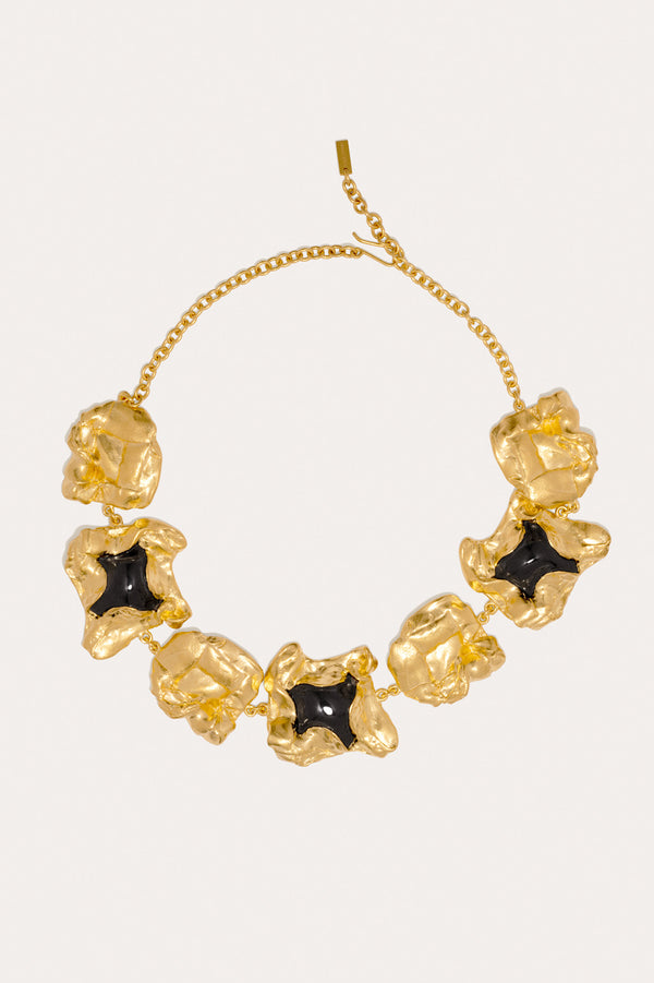 R2261 - Collier en résine noire et plaqué or