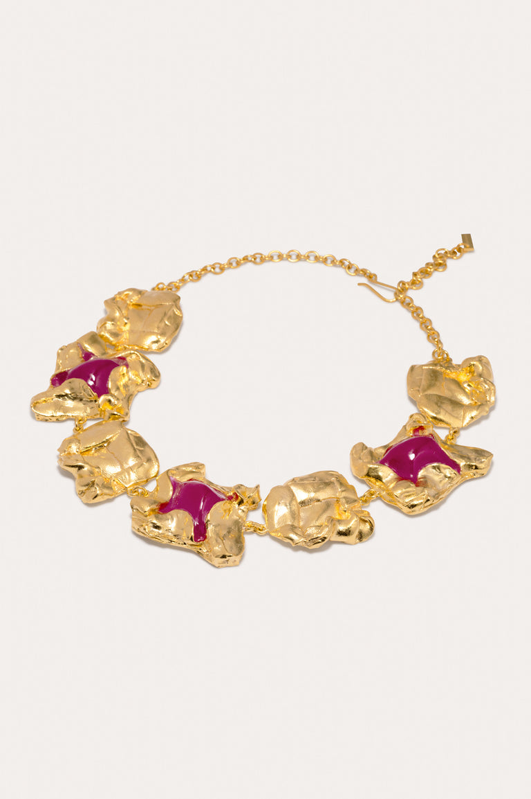 R2261 - Pink Resin and Gold Plated Necklace