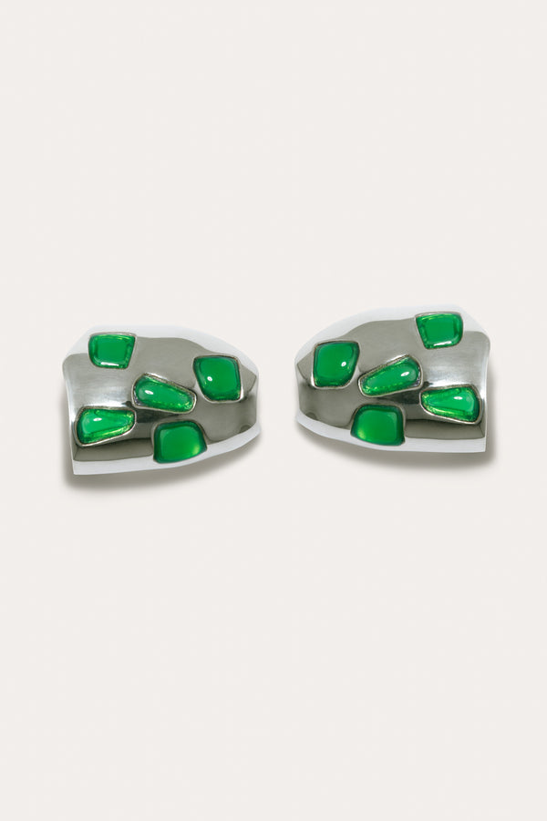 R2280 - Boucles d'oreilles en résine verte et plaqué argent