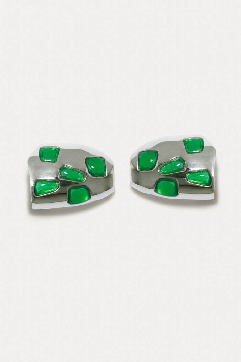 R2280 - Boucles d'oreilles en résine verte et plaqué argent