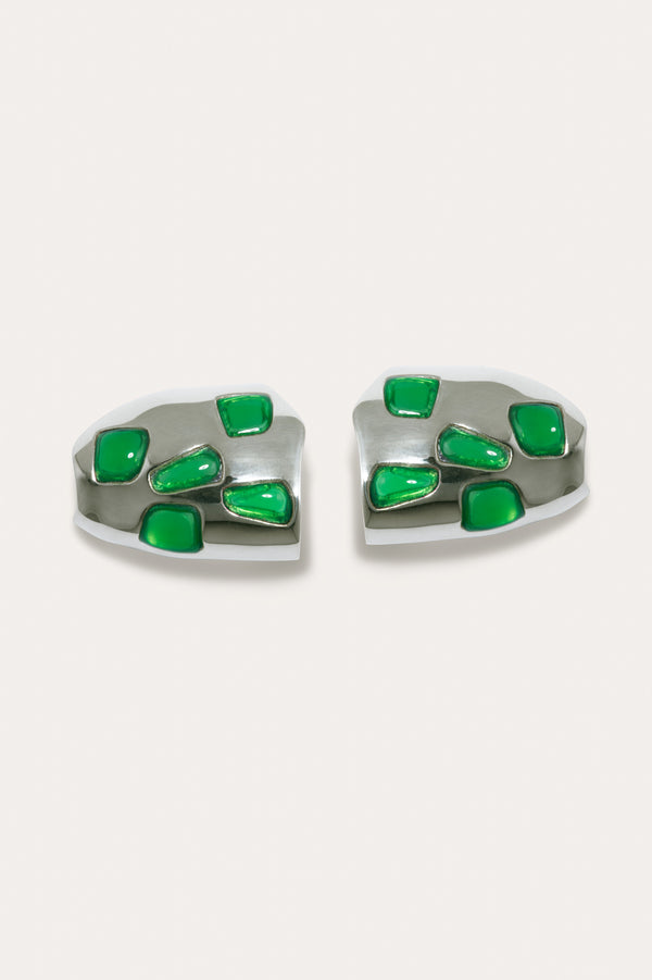 R2280 - Boucles d'oreilles en résine verte et plaqué argent