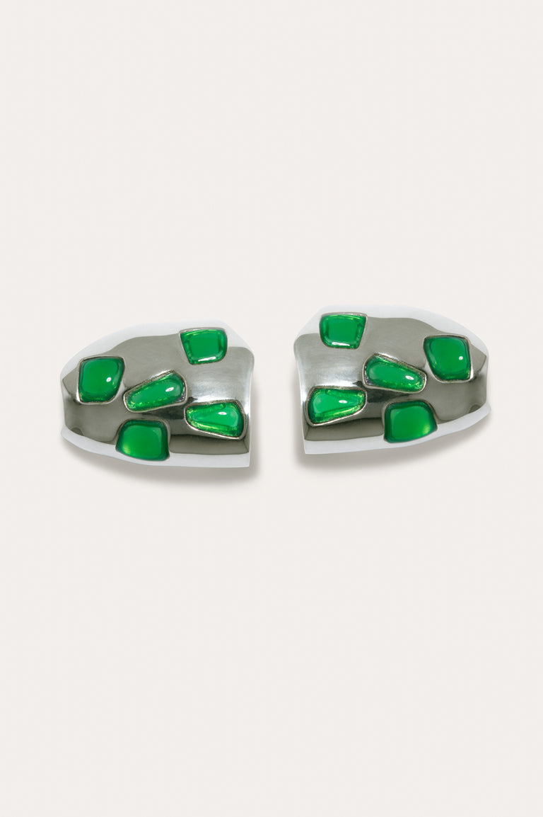 Cobblestones - Green Resin Stone and Silver Plated Earrings