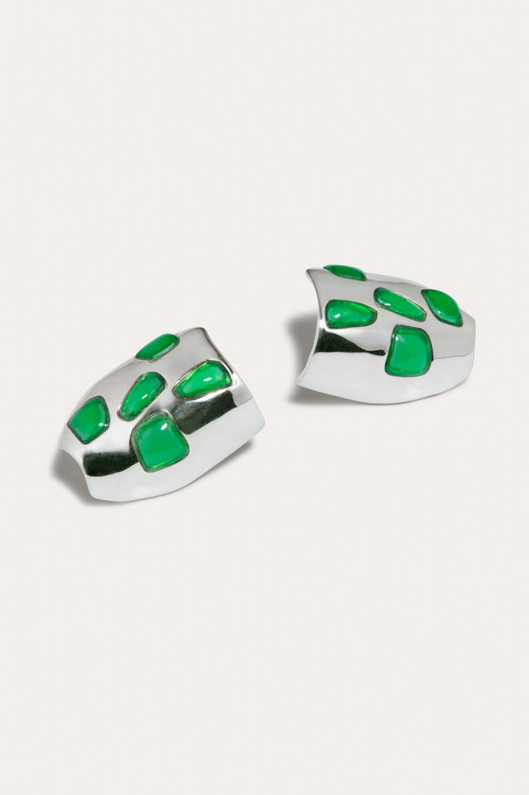 R2280 - Boucles d'oreilles en résine verte et plaqué argent