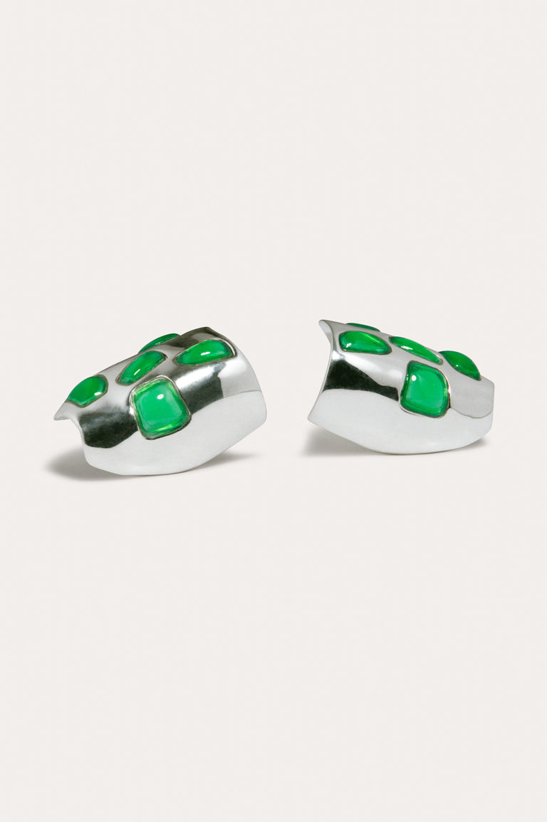 R2280 - Boucles d'oreilles en résine verte et plaqué argent