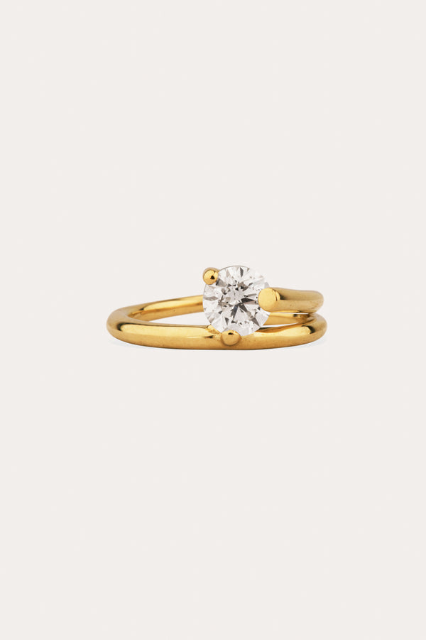 La Fleur Dévoyée - Bague de Fiançailles Solitaire en Or Blanc 18 Carats et Diamant Rond