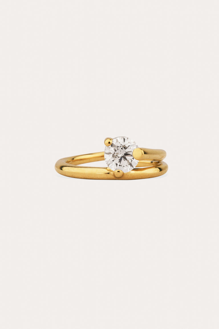 La Fleur Dévoyée - Bague de Fiançailles Solitaire en Or Blanc 18 Carats et Diamant Rond