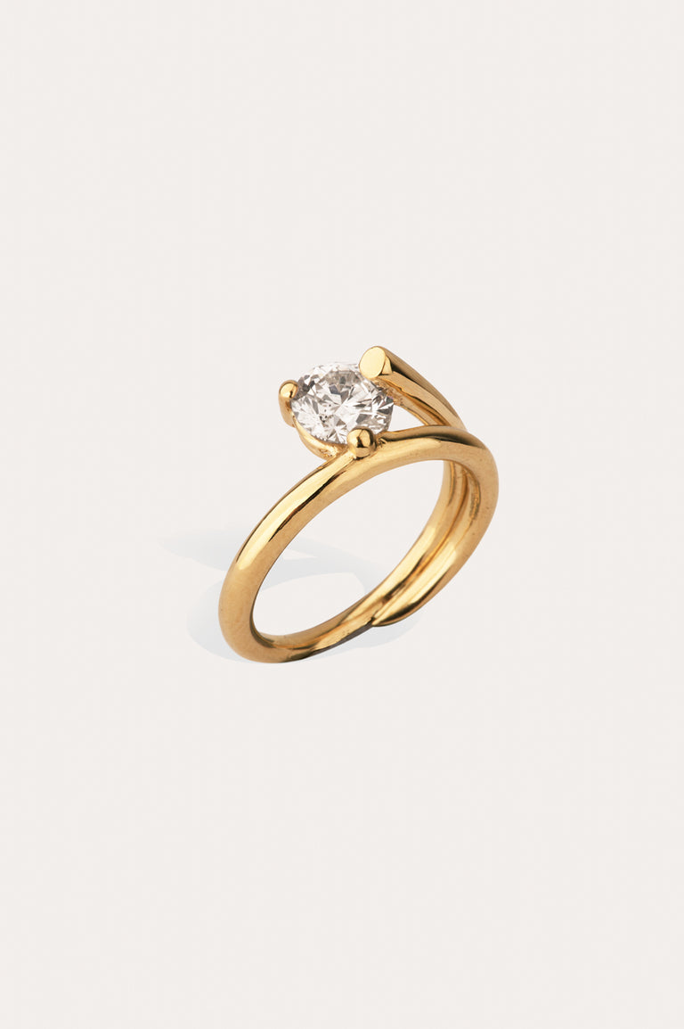 La Fleur Dévoyée - Bague de Fiançailles Solitaire en Or Blanc 18 Carats et Diamant Rond