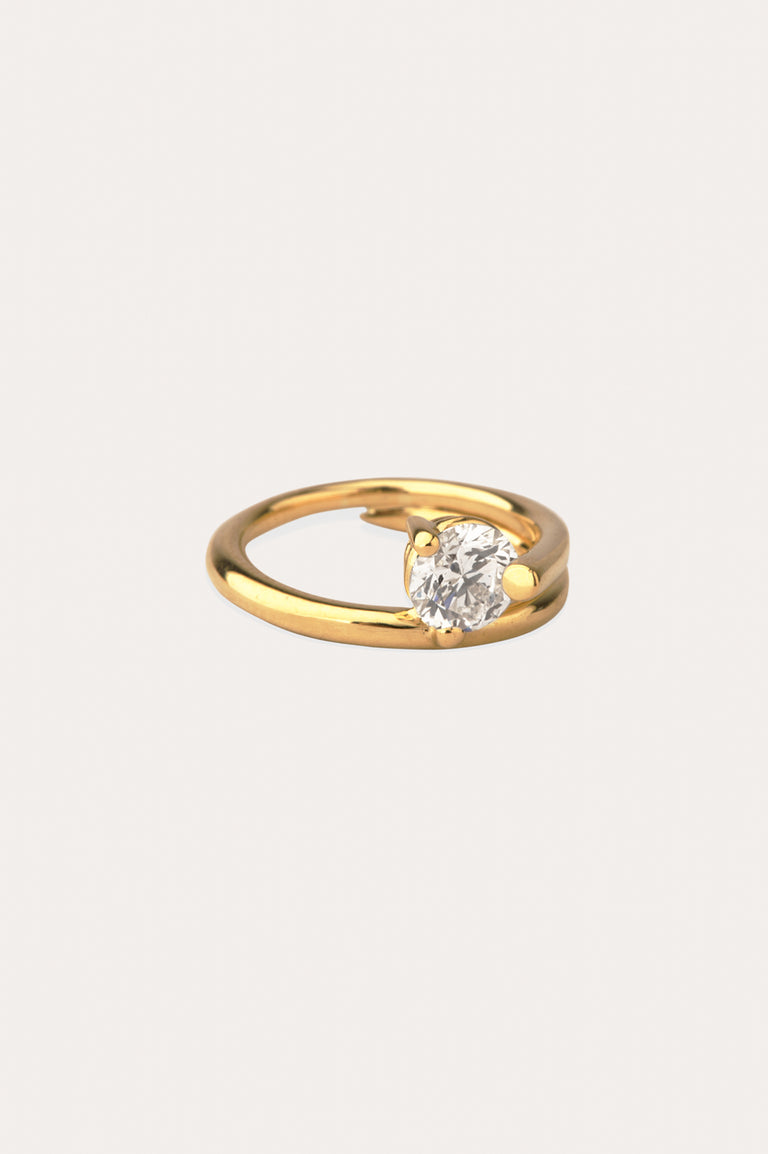La Fleur Dévoyée - Bague de Fiançailles Solitaire en Or Blanc 18 Carats et Diamant Rond