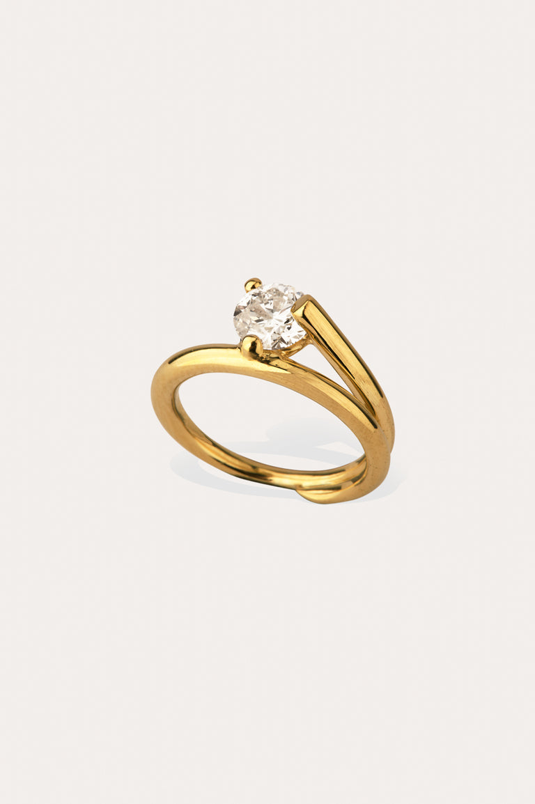 La Fleur Dévoyée - Bague de Fiançailles Solitaire en Or Blanc 18 Carats et Diamant Rond