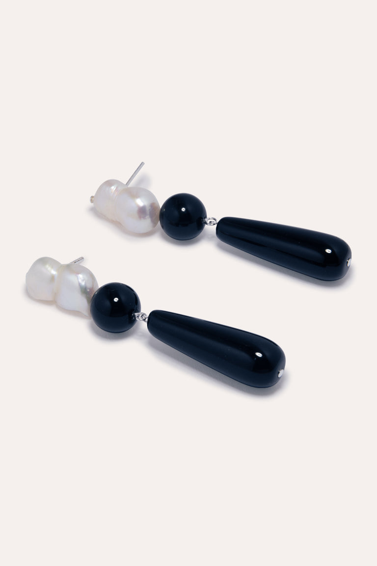 Tarn II - Pearl and Black Onyx Recycled Silver Earrings