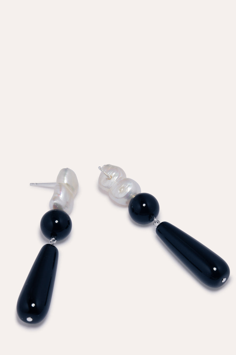 Tarn II - Pearl and Black Onyx Recycled Silver Earrings