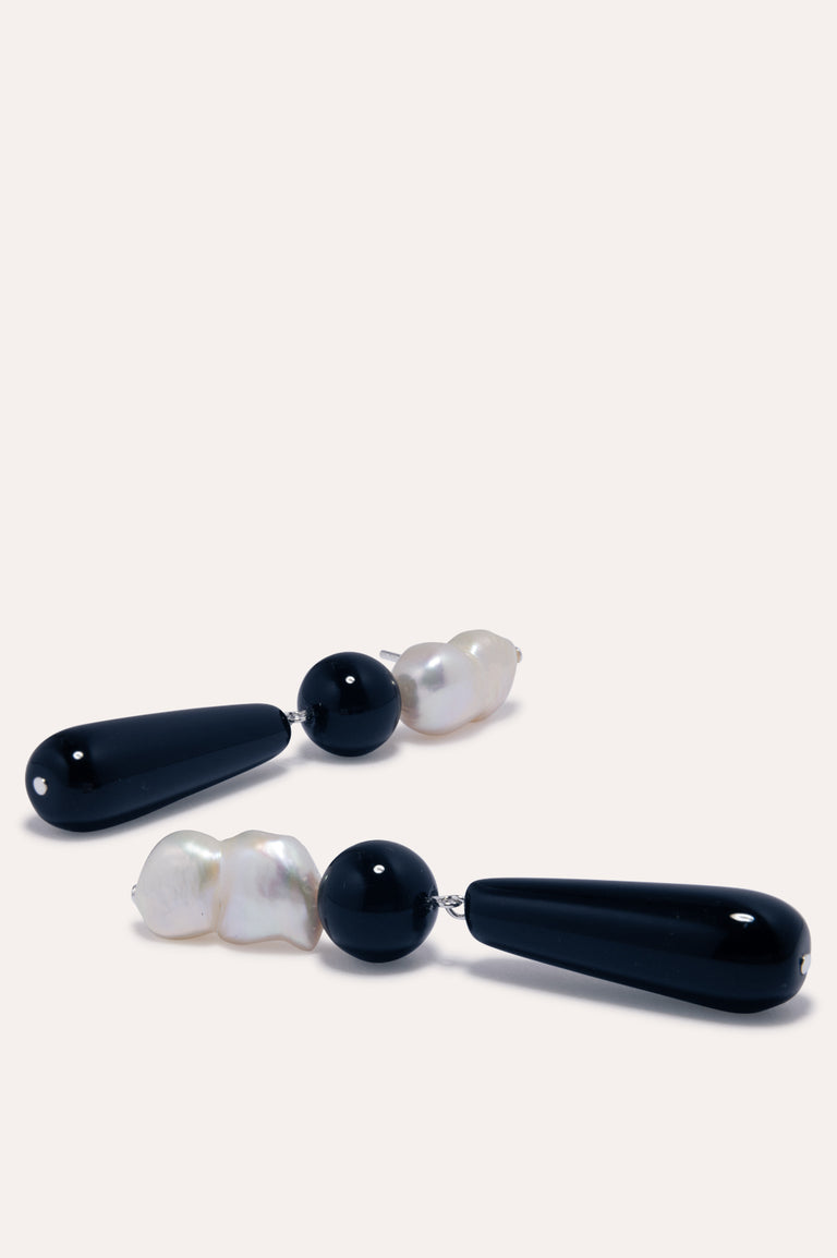 Tarn II - Pearl and Black Onyx Recycled Silver Earrings