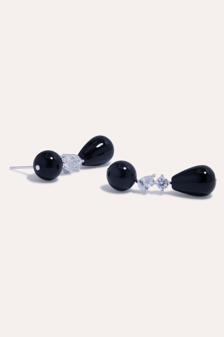 Tarn - Black Onyx and Zirconia Recycled Silver Earrings