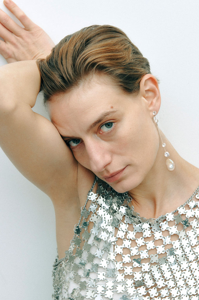 Boucles d'oreilles en argent recyclé avec perles et zircone - Ne jamais abandonner
