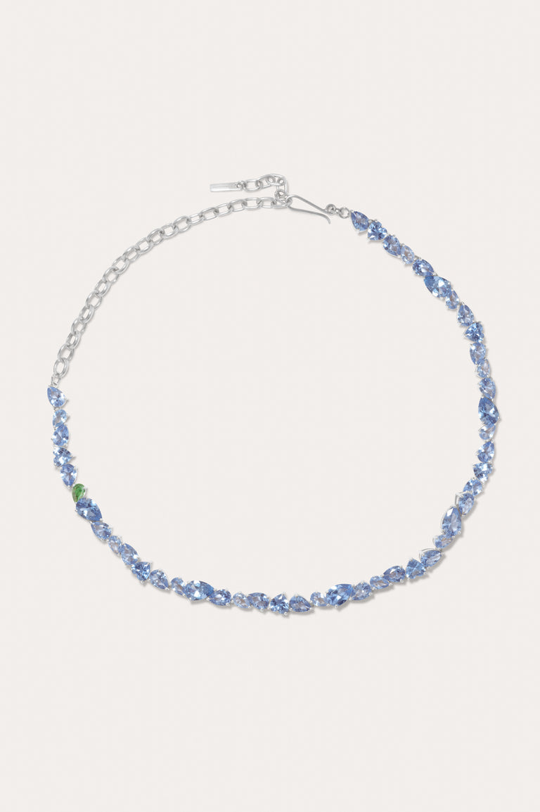 Z109 - Collier en argent recyclé avec zircone émeraude et spinelle bleu synthétique