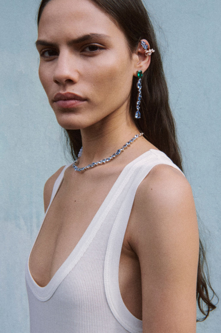 Z109 - Collier en argent recyclé avec zircone émeraude et spinelle bleu synthétique