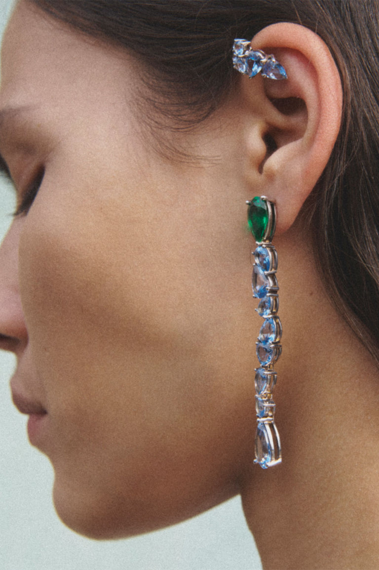 Z23 - Boucles d'oreilles en argent recyclé avec zircone émeraude et spinelle bleu synthétique
