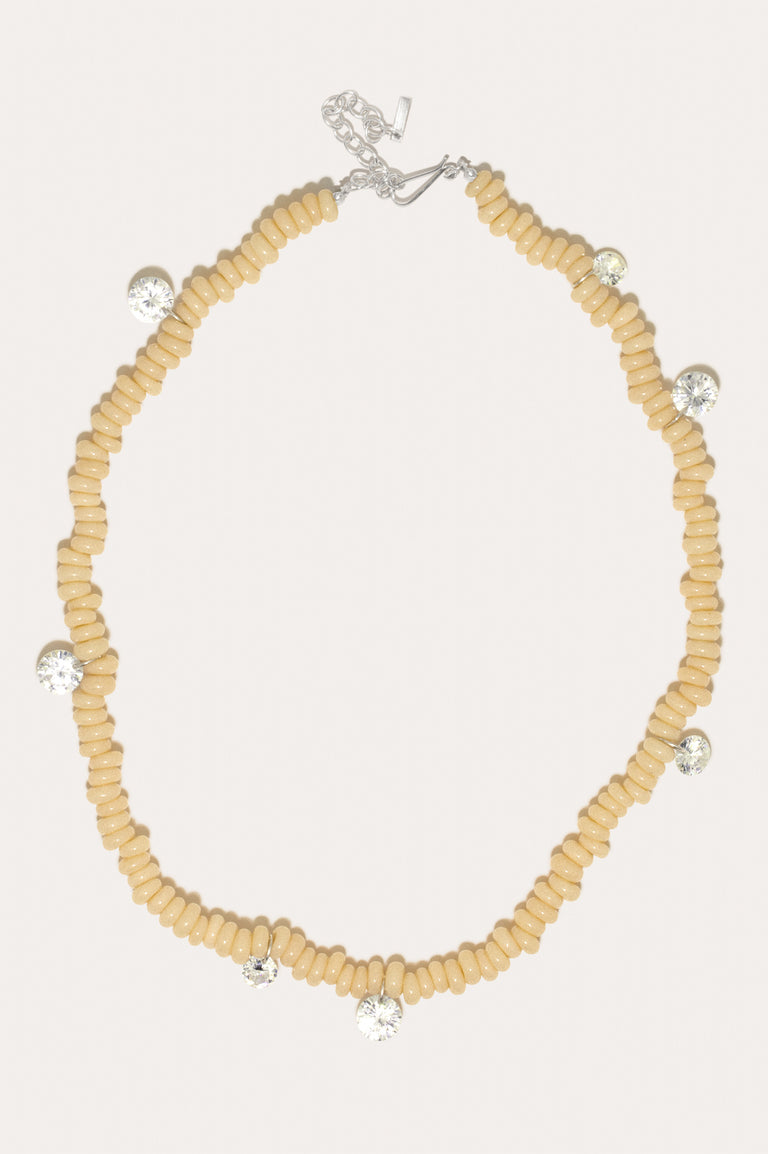 The Clustered Stars - Cubic Zirconia and Yellow Glass Bead Rhodium Plated Necklace