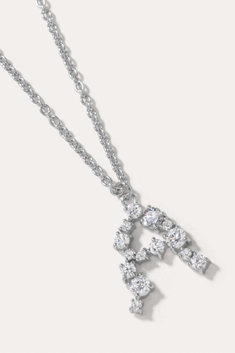 Glitchy A - Cubic Zirconia and Rhodium Plated Pendant